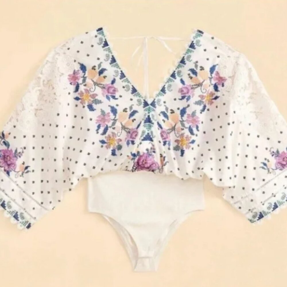 Farm Rio Off-White Romantic Bandanas Bodysuit (XS)